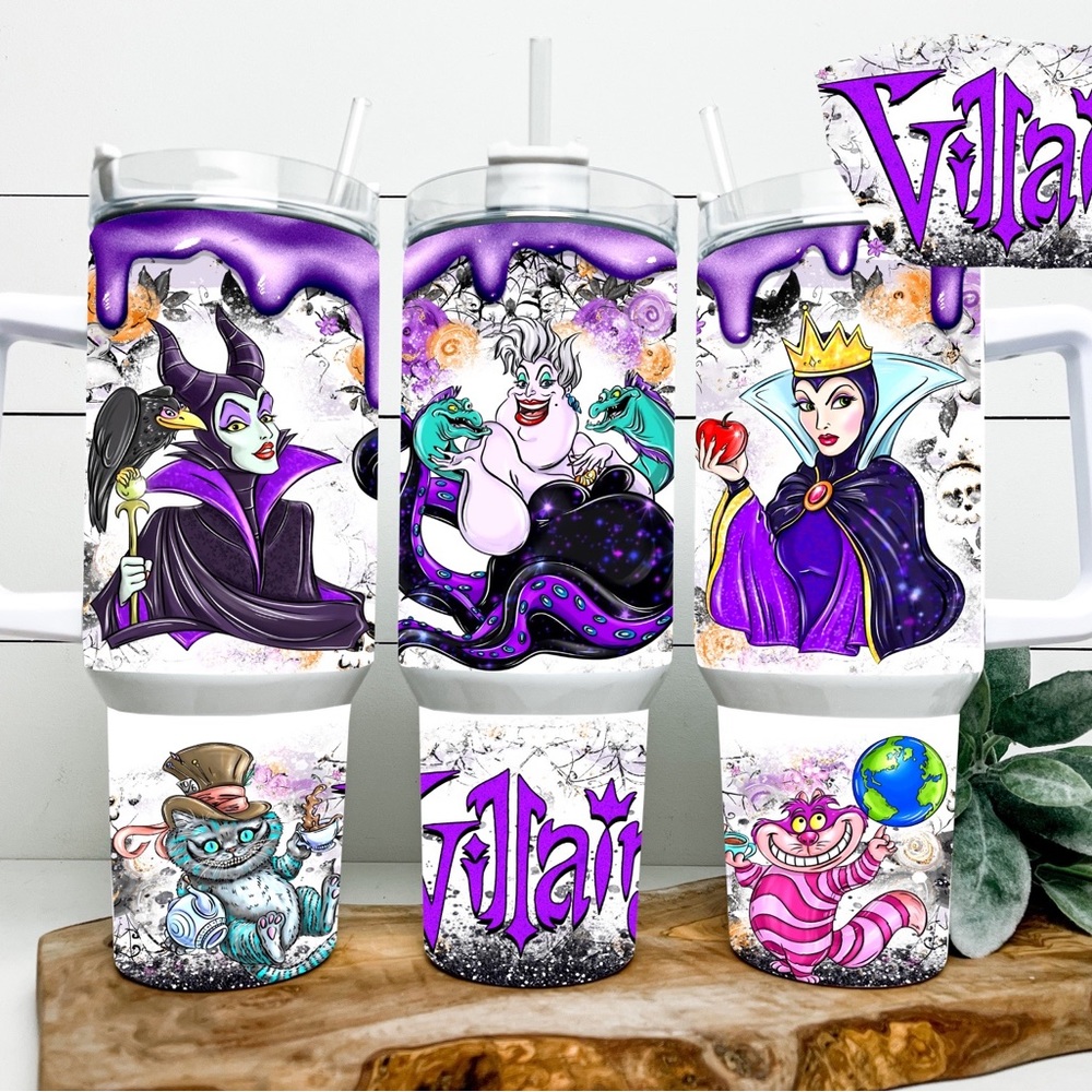 Disney Villians 40oz stainless steel insulated tumbler Choice of handle color
